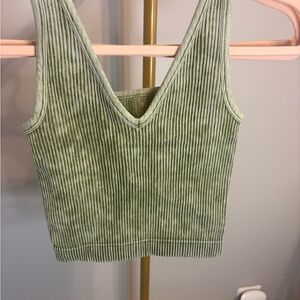 Zenana Outfitters Sage Ribbed Crop Top Brami Reversible